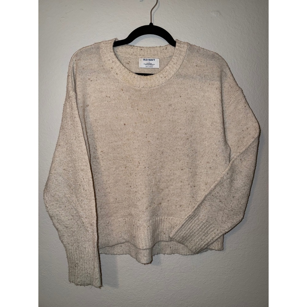 Old Navy Go-Recycled Cream Oatmeal Speckled Knit Crewneck Sweater Small - Picture 1 of 4